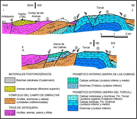 2 Cortes geológicos mostrando las relaciones estratigráficas y