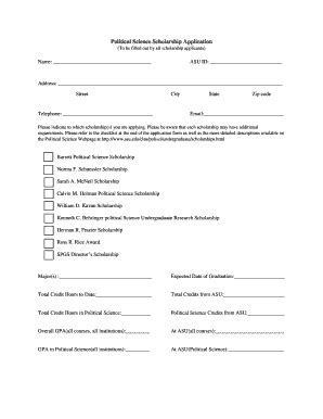 Fillable Online Pgs Clas Asu Political Science Scholarship Application