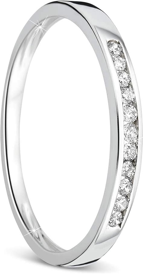 Orovi Bijoux Femme Bague Éternité en Or Blanc avec Diamants 0 1 Ct