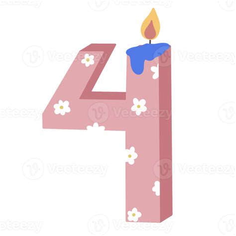 Birthday Anniversary Number 4 Candle Cake Element 40547980 Png