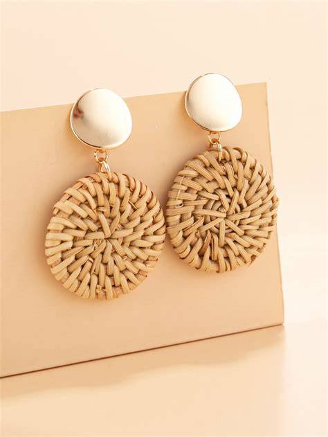 Round Rattan Design Drop Earrings