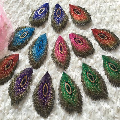 30pcs Sequin Peacock Feather Applique Clothes Embroidery Patch Fabric