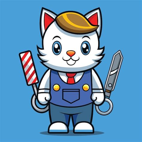 Premium Vector Cute Barber Cat Cute Antropomorphic Vector Eps