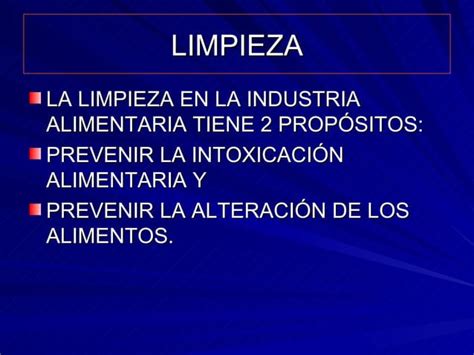 Limpieza Y Desinfecci N En Industria Alimentaria Ppt