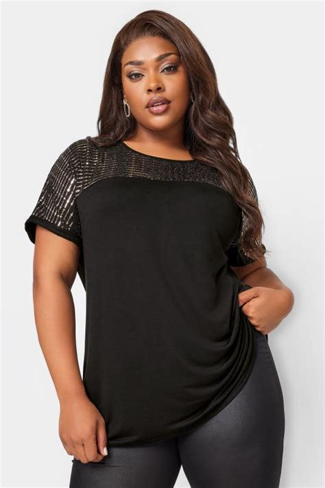 Yours Plus Size Black Sequin Embellished Stripe Top Yours Clothing