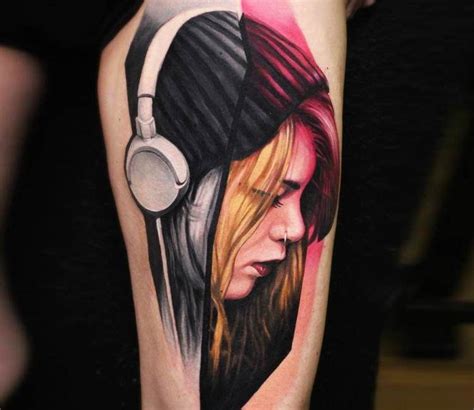 Girl With Headphone Tattoo By Dave Paulo Headphones Tattoo Girl With