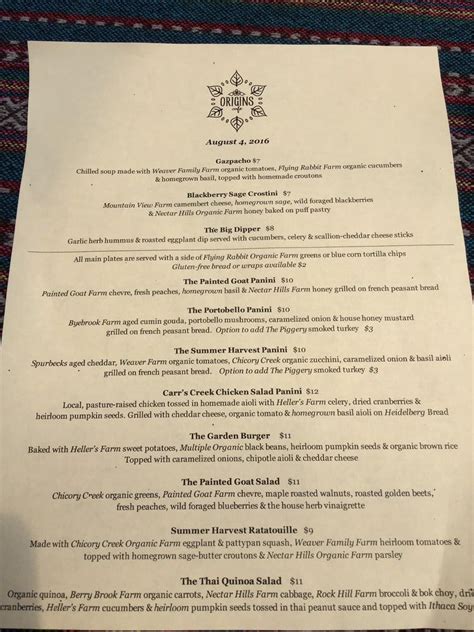 Menu At Origins Cafe Cooperstown