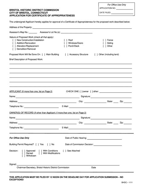 Fillable Online Ci Bristol Ct Bristol Historic District Commission Fax