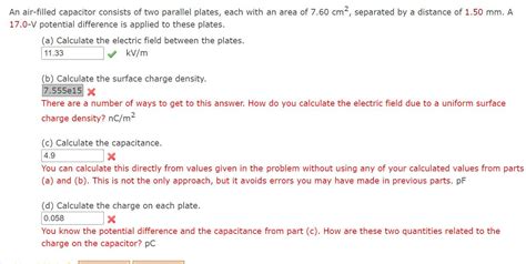 Solved Air Filled Capacitor Consists Of Two Parallel Plates Chegg