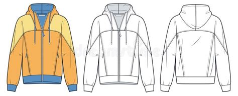 Hooded Sweatshirt Technical Fashion Illustration Zipped Jacket Fashion Flat Technical Drawing