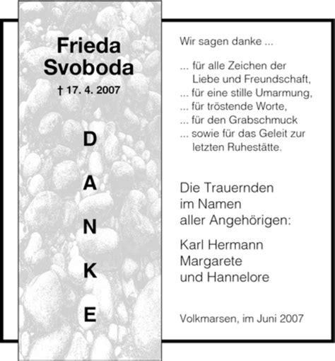 Traueranzeigen Von Frieda Svoboda Trauer HNA De