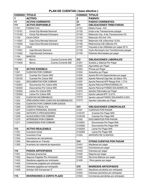 Un Plan De Cuentas De Una Empresa Comercial Pdf