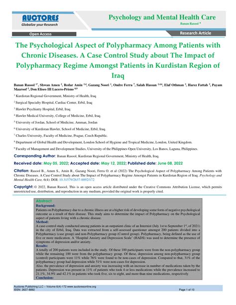 Pdf The Psychological Aspect Of Polypharmacy Among Patients With