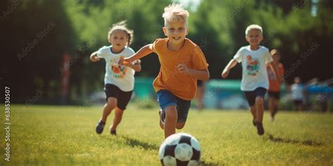 Football soccer training for kids, children football training scene ...