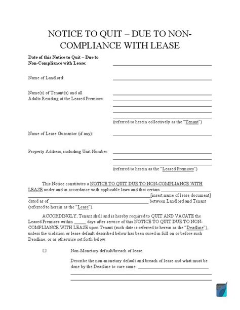 Free Notice Of Non Compliance ⇒ Notice To Comply Or Vacate