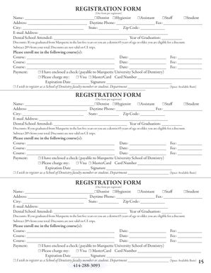 Fillable Online Marquette Registration Form Marquette University