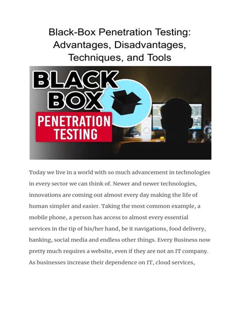 Black Box Penetration Testing Advantages Disadvantages Techniques