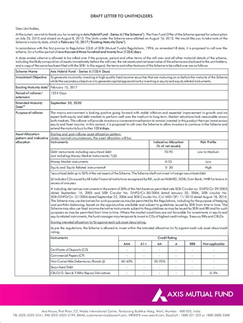 Fillable Online Letter To Unit Holders L T Hybrid Equity Fund Fax Email