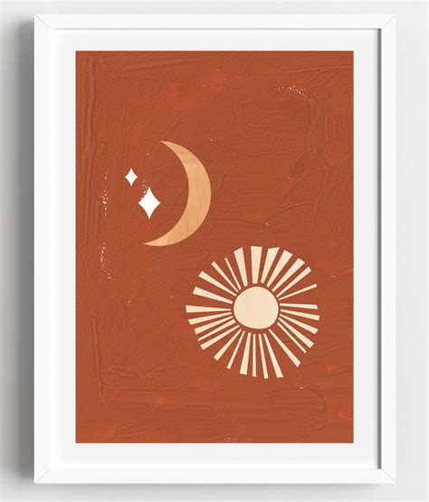 Boho Sun And Moon Prints Terracotta Prints Bohemian Decor Etsy