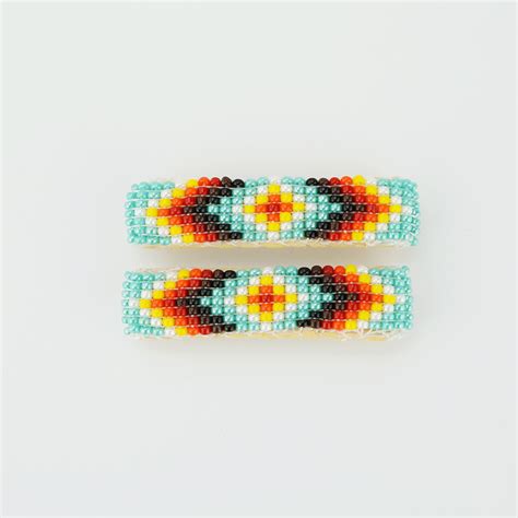 Navajo Beaded Barrettes By Cora Arviso Beaded Native American