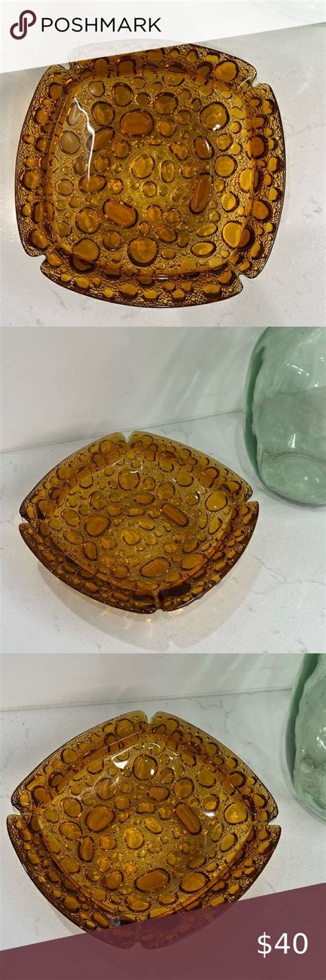 Vintage Mid Century Modern S Blenko Bubble Amber Glass Ashtray