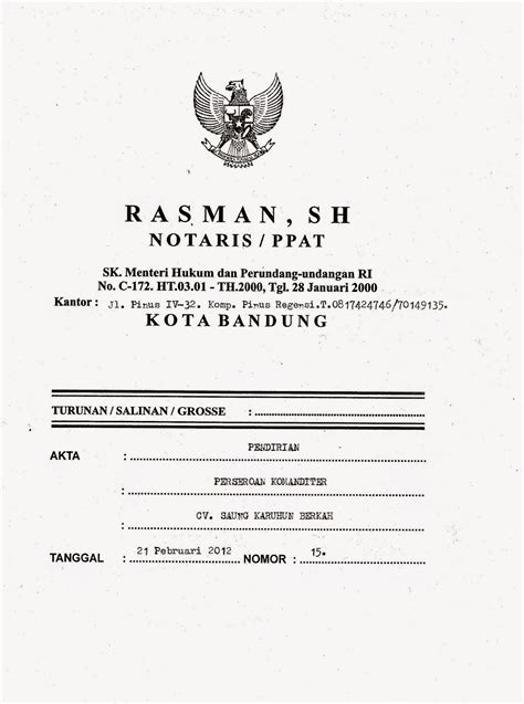 Contoh Akta Pendirian Cv Terbaru Berbagai Contoh