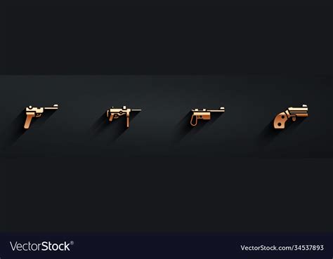 Set Mauser Gun Submachine M3 And Small Revolver Vector Image