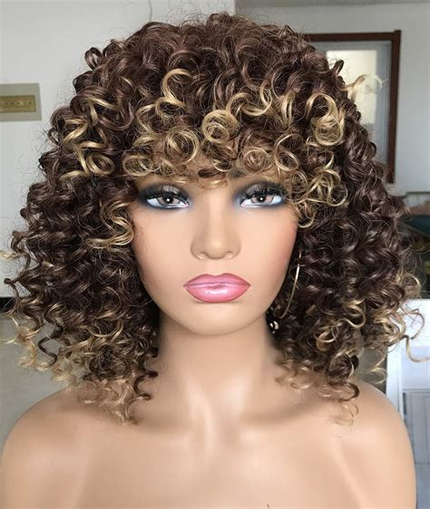 Amazon Prettiest Afro Curly Wigs With Bangs For Black Women Kinky