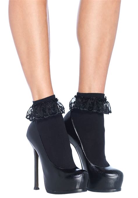 Women's Ruffle Black Lace Ankle Socks