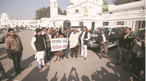 Bjp Mlas Marshalled Out Amid Sealing Drive Uproar Aap Bjp Spark In