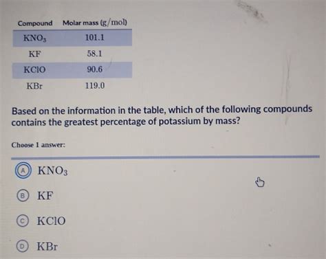 Solved Based On The Information In The Table Which Of The Following