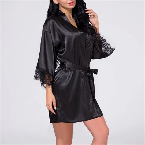 Chemise De Nuit En Satin Ultra Mince Translucide Pour Femme Dentelle