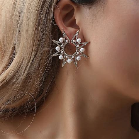 MISANANRYNE 1 Pcs Unique Earrings For Women Imitation Pearls Star Shape Stud Earrings Simple ...