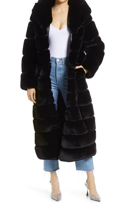 Azalea Wang Faux Fur Midi Coat Black Editorialist