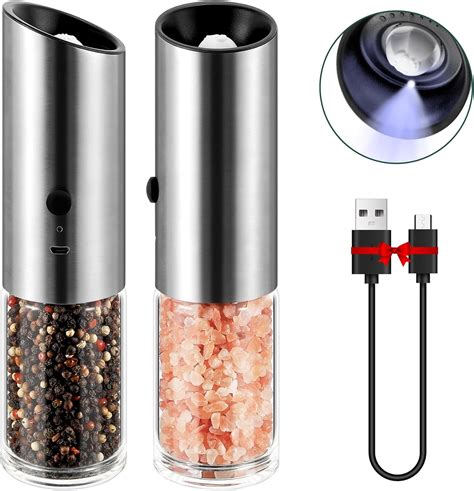 Vzaahu Gravity Electric Pepper And Salt Grinder Set Of Rechargeable