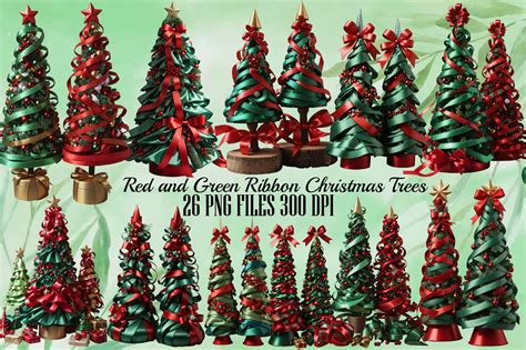 Red And Green Ribbon Christmas Trees Png Graphic By Pinkdigitalart