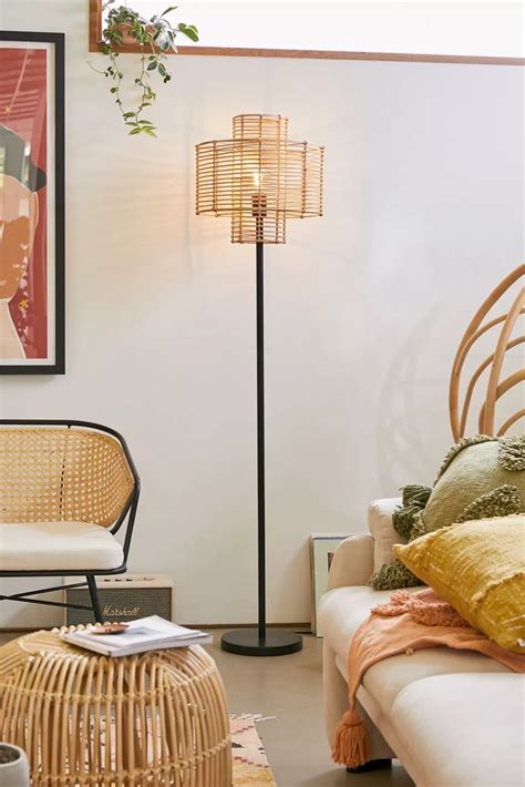 Cylindrical Rattan Floor Lamp Floor Lamps Living Room Rattan Floor