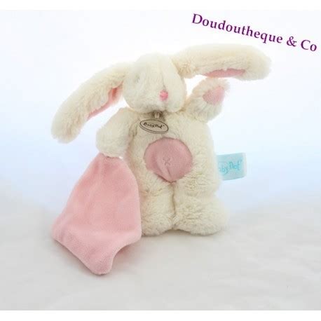 Doudou mouchoir lapin BABY NAT Les câlins blanc rose croix ventre