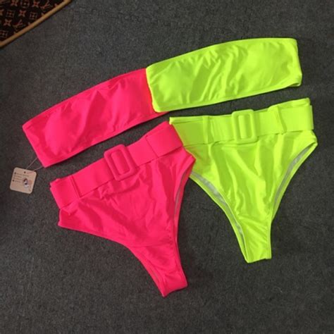 Bkn Set Bikini Qu Y K M Belt Xanh Neon H Ng C P Cao Bikini