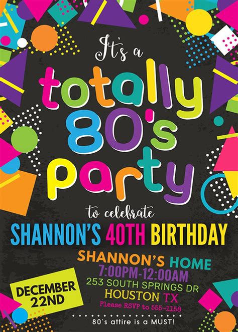 80s Invitations Retro 1980s Birthday Invitations 1980 S Etsy