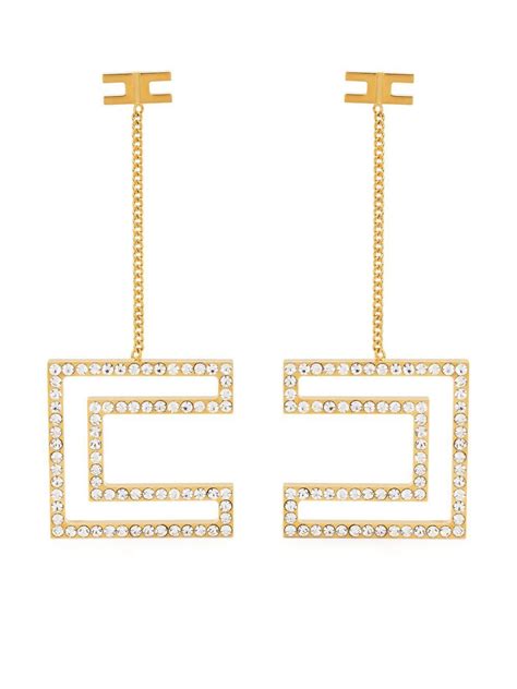 Buy Elisabetta Franchi Crystal Logo Earrings At Off Editorialist