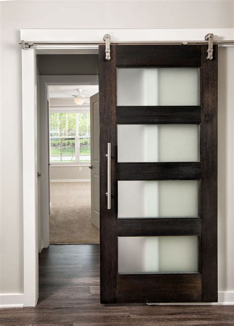 Modern Style Barn Door With Frosted Glass Mahogany Modern Barn Door Barn Doors Sliding