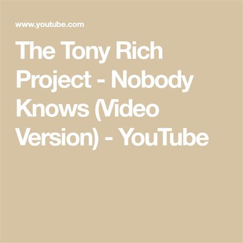 The Tony Rich Project Nobody Knows Video Version Youtube Tony