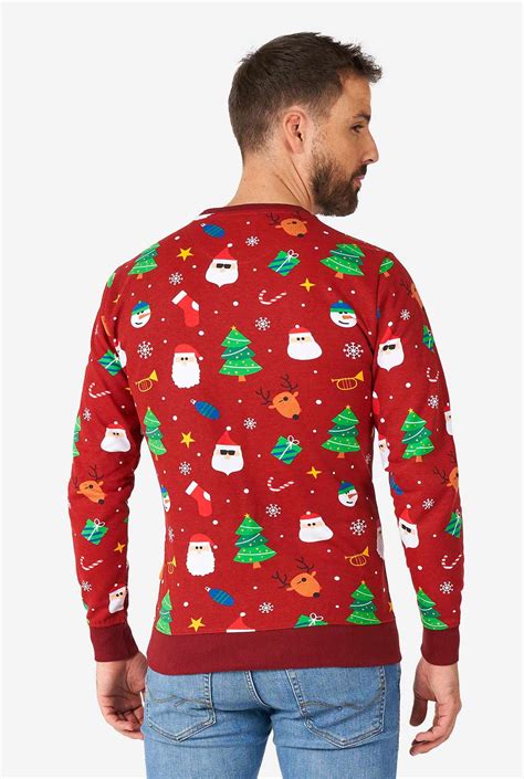 Festivity Red Ugly Christmas Sweater Men Opposuits