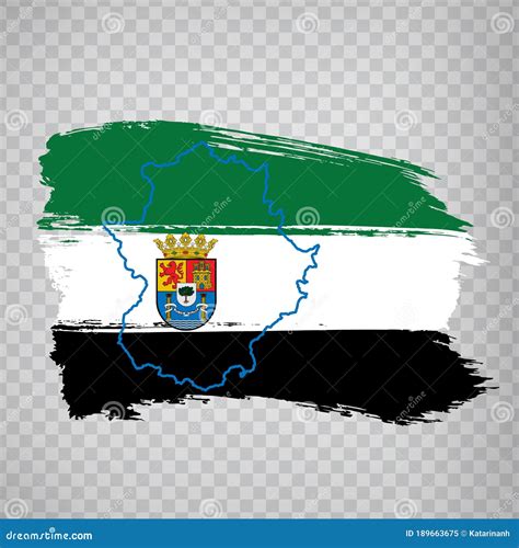 Flag Of Extremadura From Brush Strokes Blank Map Of Extremadura