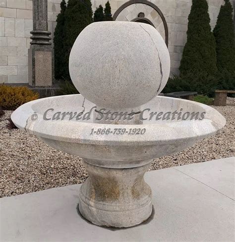 Wide Urn Bubbling Sphere Fountain Carved Stone Creations