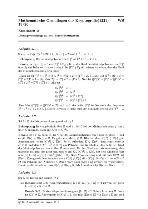 Einsendeaufgabe Einheit L Sung Mathematische Grundlagen Der