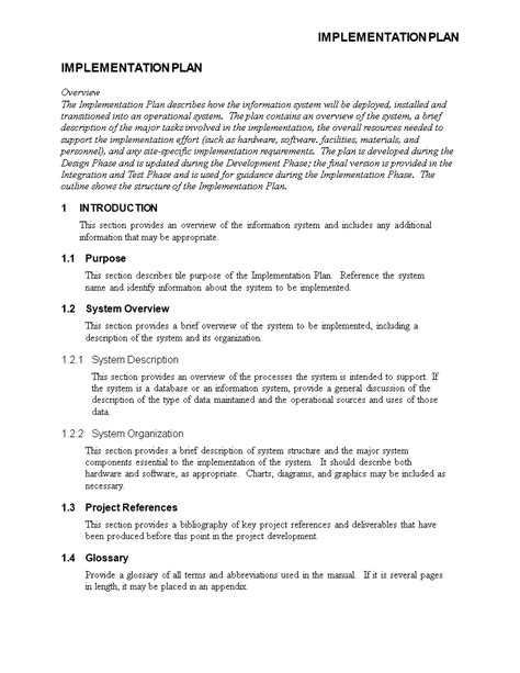 Sample Implementation Plan Template Download The Document Template