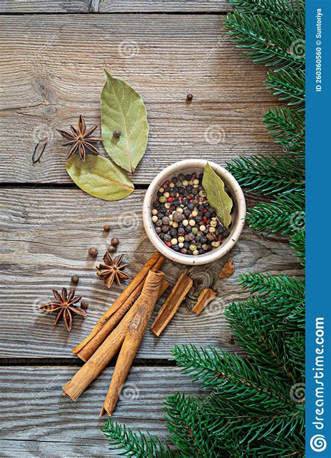 Traditional Christmas Spices For Cooking And Drink Mulled Wine On A