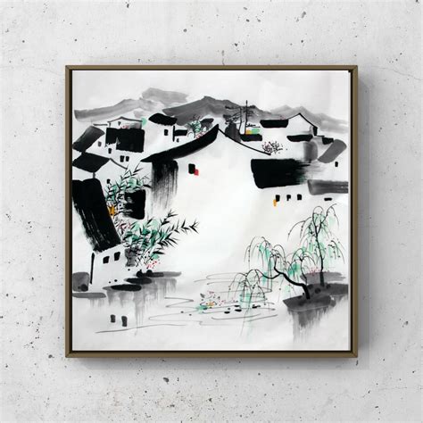 Hand Painted Ink Painting Jiangnan Landscape Wu Guangzhong Jiangnan